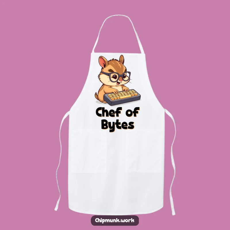 Funny Techie Chipmunk Apron: Chibi Rodent's Fast Typing Chef