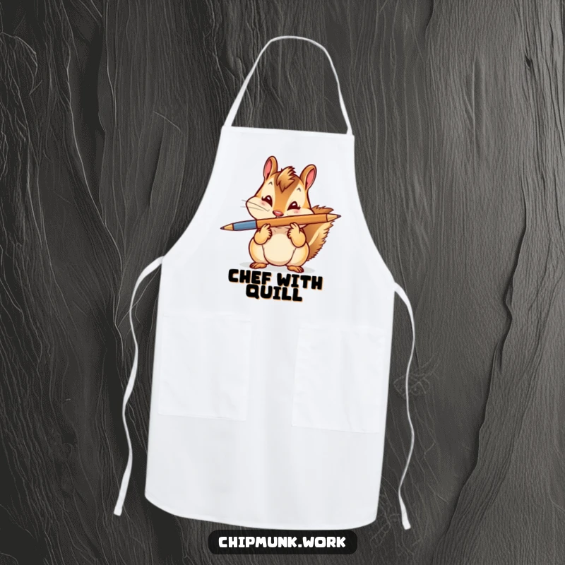 Funny Apron: A chipmunk balancing a pen on its nose with a playful wink, perfect for a cook with style.