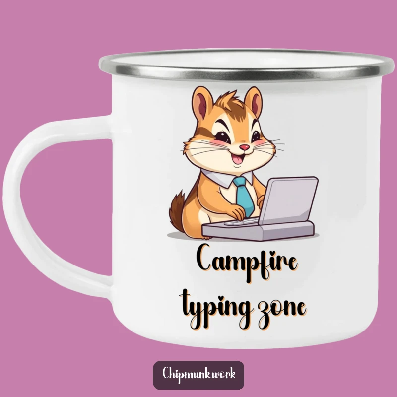Funny Chipmunk Camp Mug: Busy Tie-Wearing Chipmunk Typing, Adventure Funny Gift!