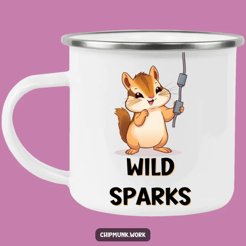 Funny Chipmunk Camping Mug: Playful Cord Batting, Adventure Humor Gift!
