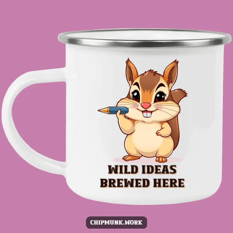 Funny Chipmunk Pen Balance Enamel Camping Mug - Outdoor Humor Gift
