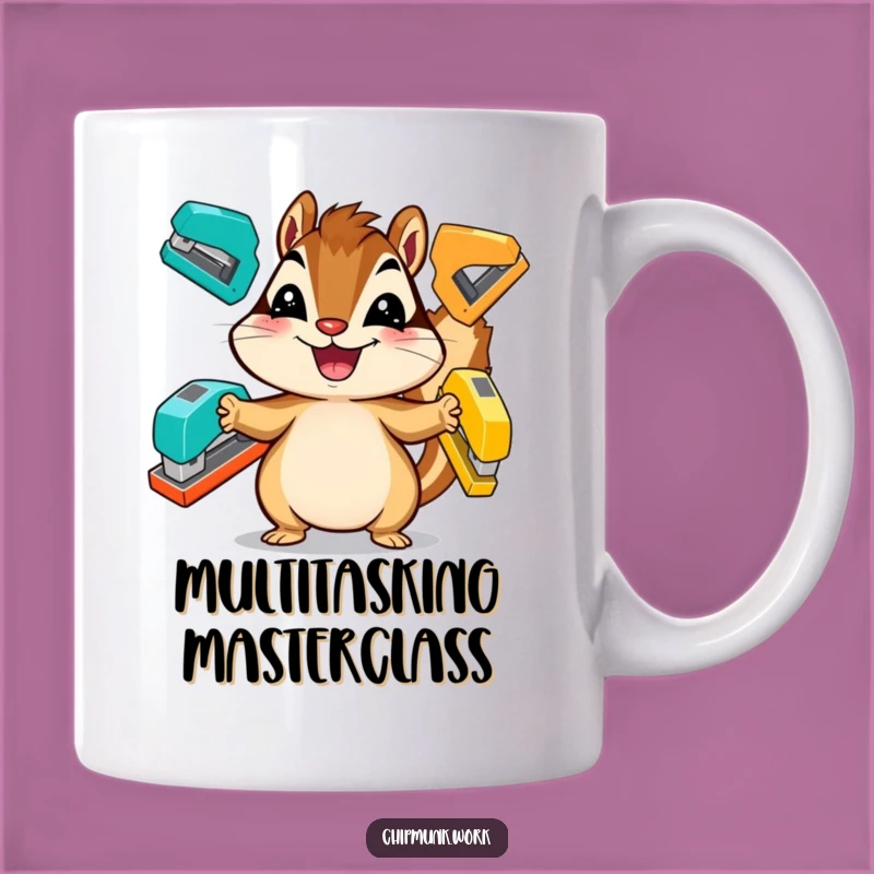 Funny Chipmunk Juggling Mug: Office Humor With Staplers, Perfect Work Gift