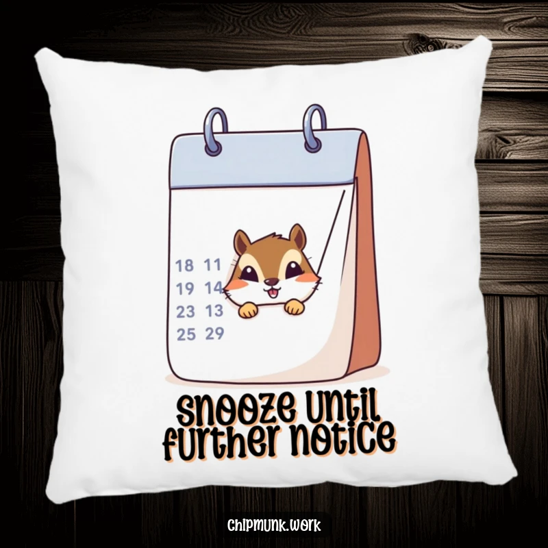 Soft pillow featuring a funny chipmunk peeking from behind a calendar, offering humorous comfort and charm.