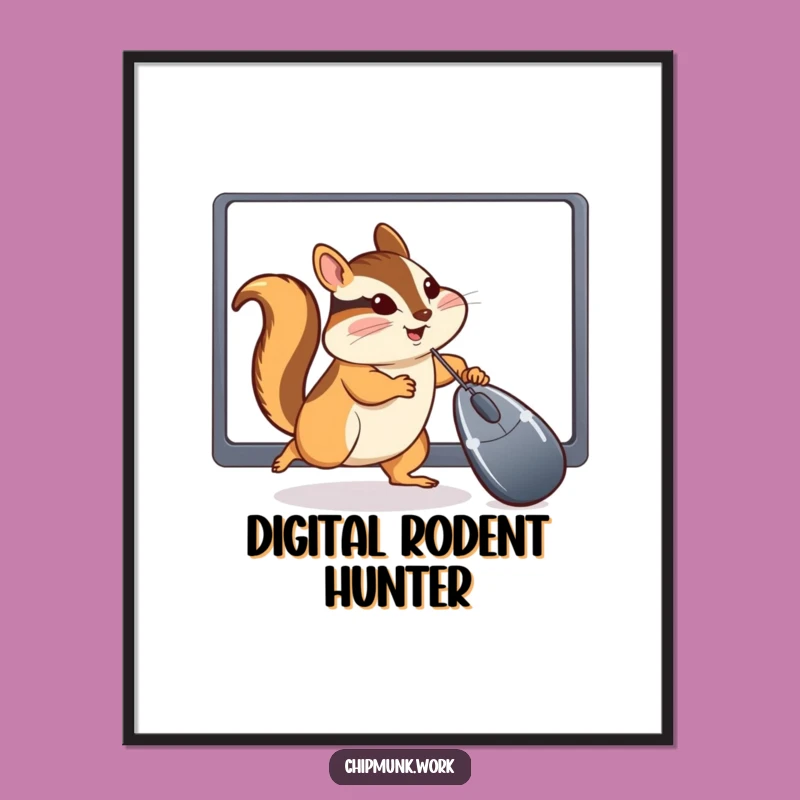 Funny Chipmunk Digital Art Print: Hilarious Computer Chase Wall Decor Gift!