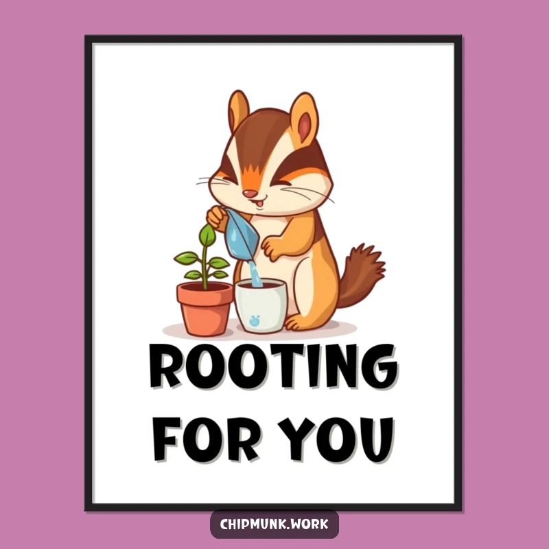 Funny Chipmunk Desk Plant Art Print: Whimsical Decor, Instant Funny Gift