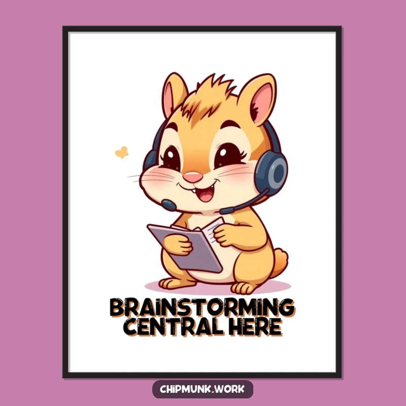 Funny Chipmunk Headset Digital Art - Busy Note-Taker Print