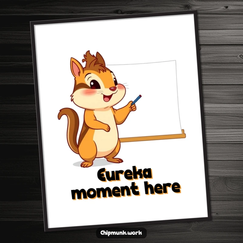 Funny chipmunk digital art print, character enthusiastically pointing at a whiteboard, creating inspiring and humorous decor.