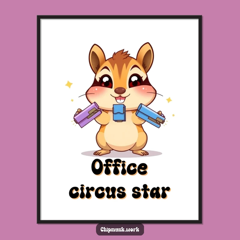 Funny Juggling Chipmunk Digital Art - Office Chaos Print
