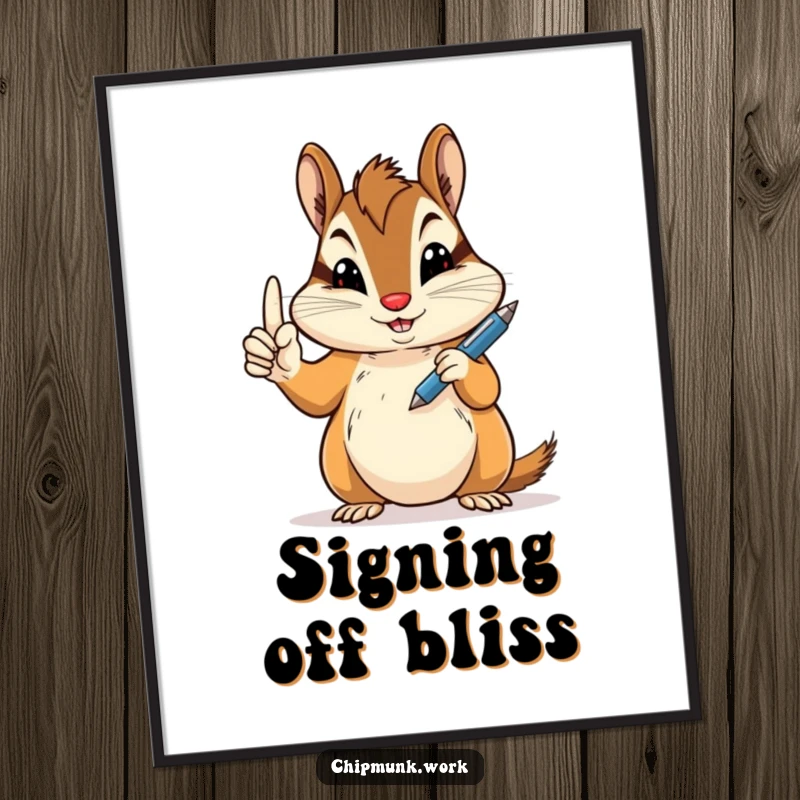 Funny peace sign chipmunk digital art print of a chipmunk holding a pen jauntily, perfect funny gift.