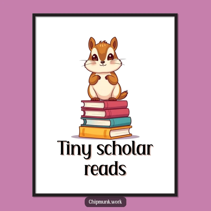 Funny Scholar Chipmunk Digital Art Print: Whimsical Literary Wall Decor Gift!