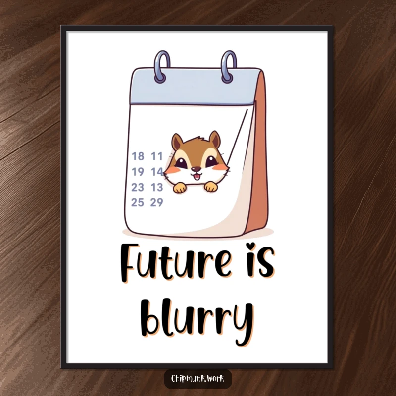 Funny chipmunk peeking out from behind a large, stylized calendar, presented as digital art for playful decor.