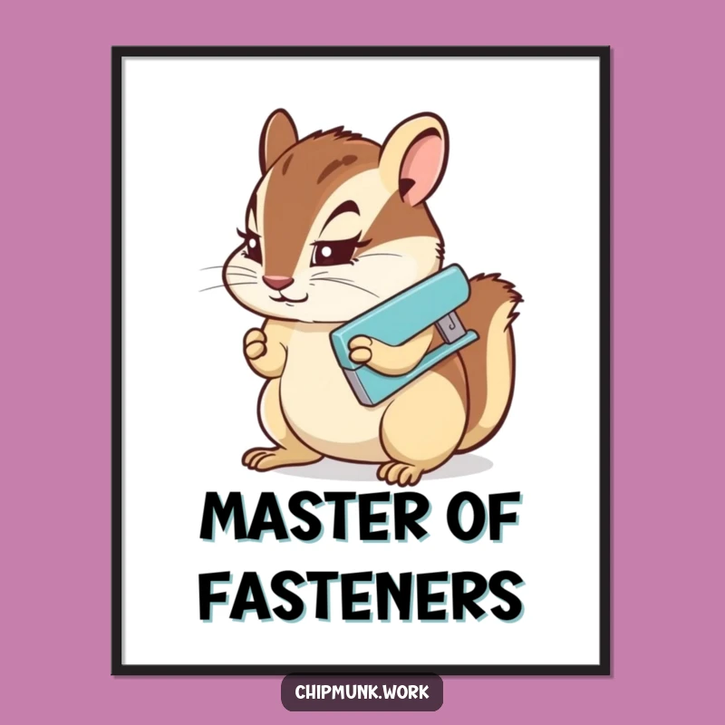 Funny Chipmunk Stapler Digital Print: Determined Rodent's Office Decor