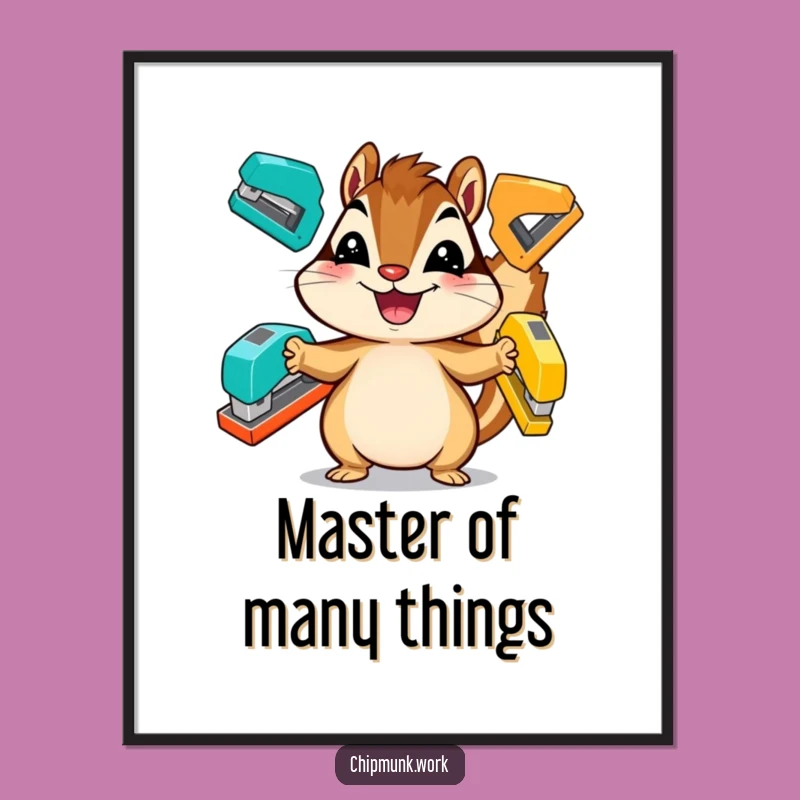 Funny Chipmunk Digital Print: Juggling Staplers Art, Instant Office Gift