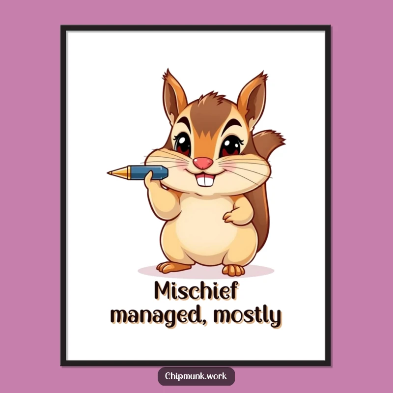 Funny Chipmunk Pen Balance Digital Art - Instant Hilarious Decor & Gift