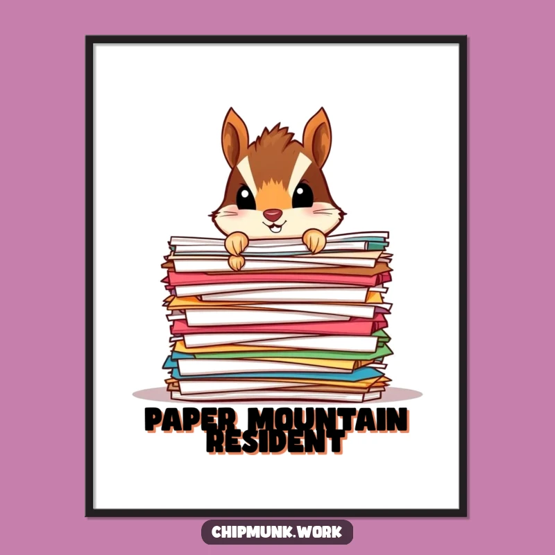 Funny Chipmunk Paper Mound Digital Art: Instant Peeking Print, Gift