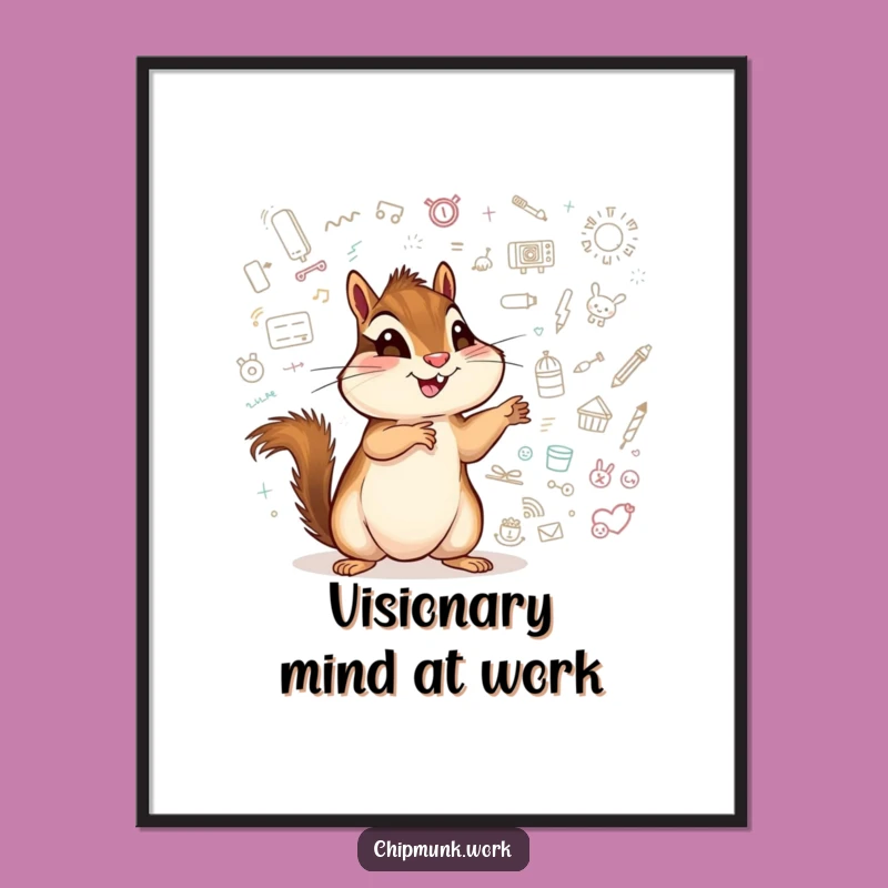 Funny Chipmunk Digital Print: Whiteboard Doodles Wall Art, Instant Creative Gift