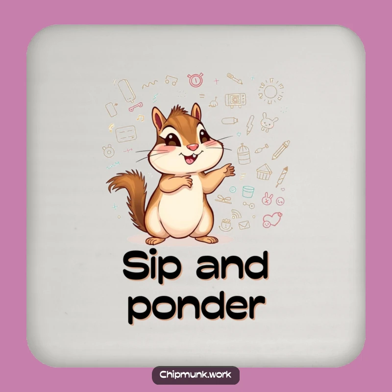 Funny Chipmunk Coaster: Doodling Whiteboard Art, Unique Creative Gift