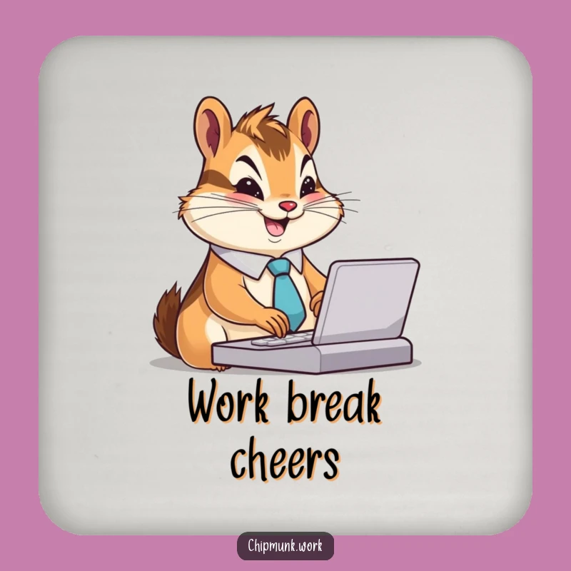 Funny Chipmunk Office Coaster: Busy Tie-Wearing Chipmunk Typing, Fun Funny Gift!