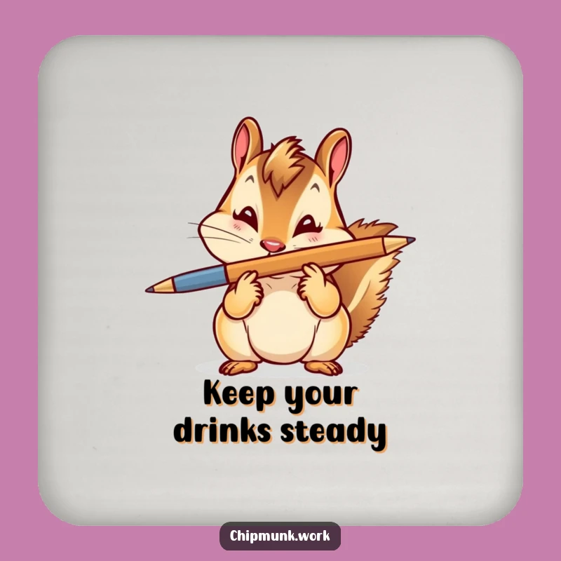 Funny Chipmunk Pen Balance Coaster: Playful Rodent's Witty Drink Protector