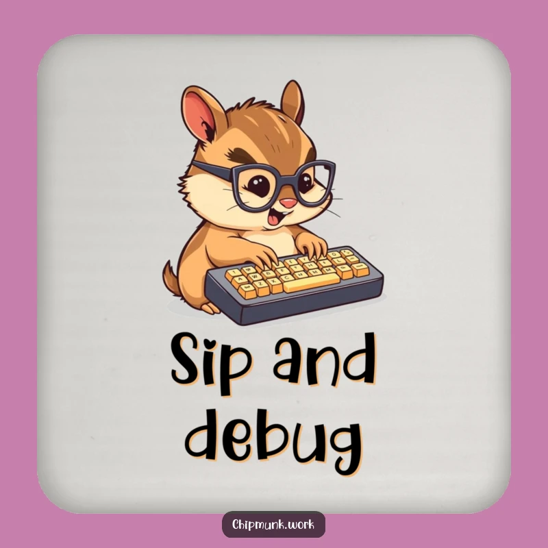 Funny Techie Chipmunk Coaster: Chibi Rodent's Fast Typing Protection