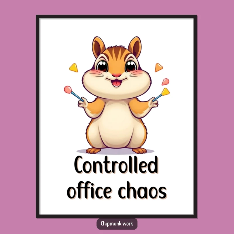 Funny Chipmunk Juggler Poster: Excited Chipmunk Stapler Art, Wall Funny Gift!