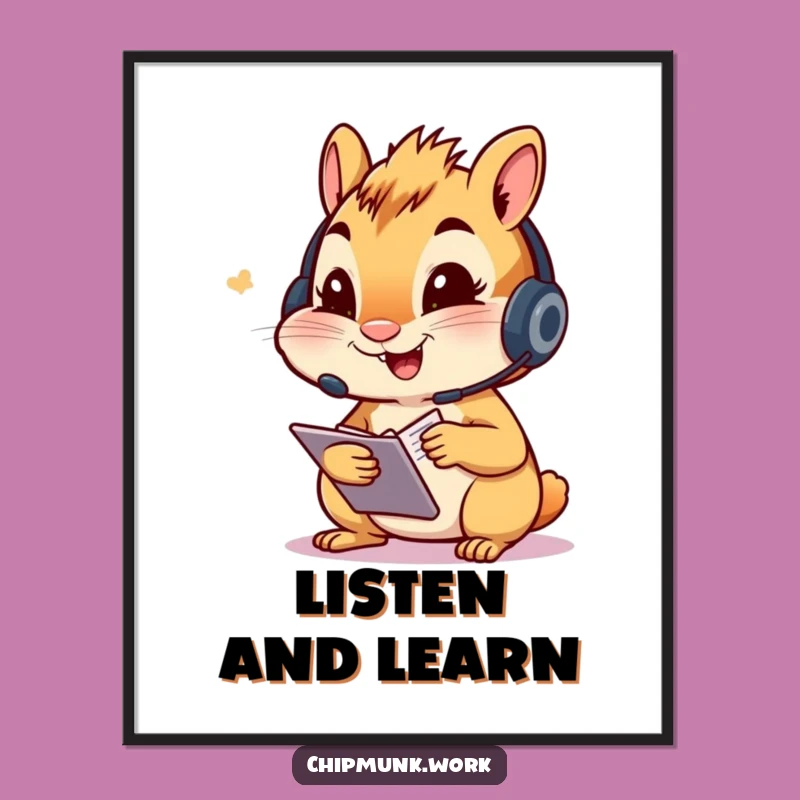 Funny Chipmunk Note-Taker Poster - Headset Focus Art