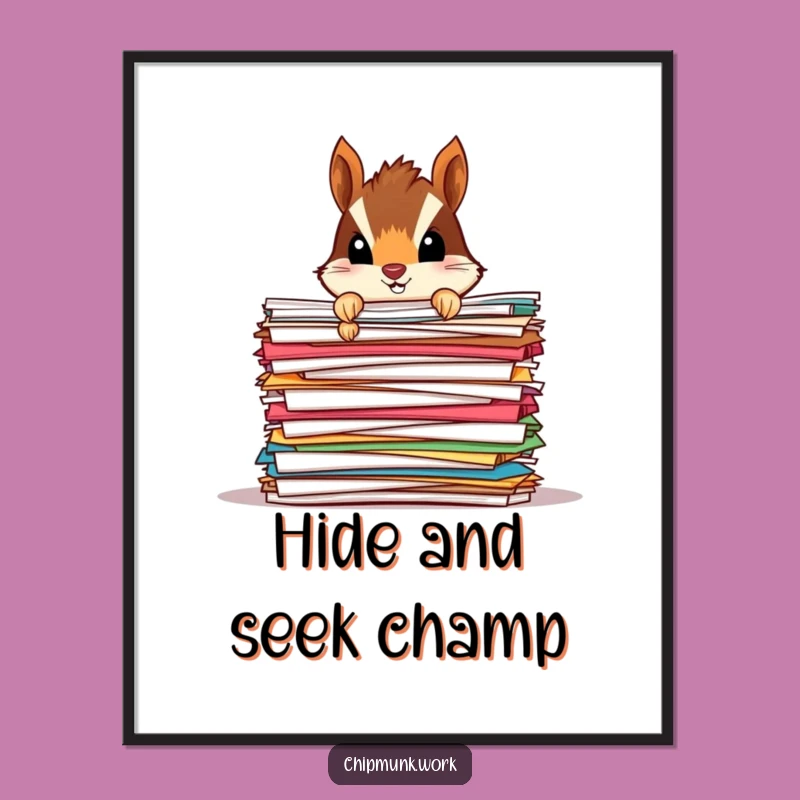 Funny Chipmunk Paper Mound Poster: Peeking Rodent Art, Desk Decor