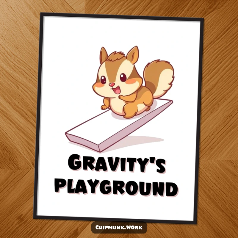 Funny chimpanzee poster, cheerfully sliding down a paper ramp, energetic and happy rodent art.