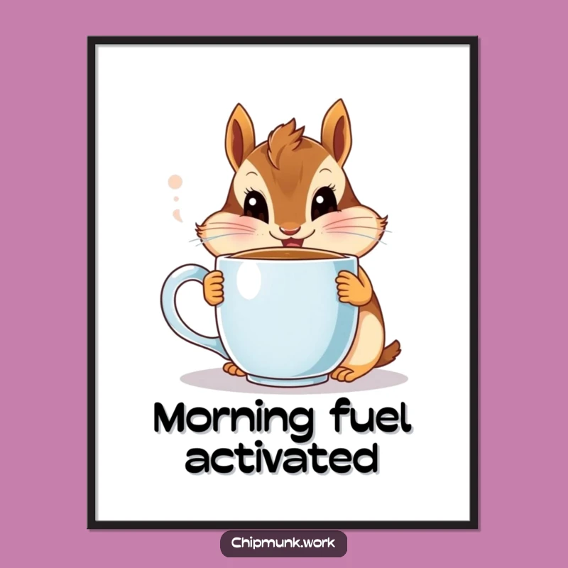 Funny Chipmunk Poster: Wide-Eyed Coffee Lover Art, Hilarious Wall Decor Gift