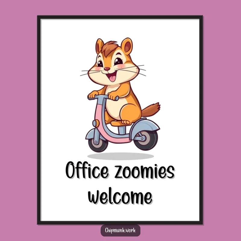 Funny Chipmunk Scooter Poster: Joyful Desk Chair Art for Whimsical Wall Decor
