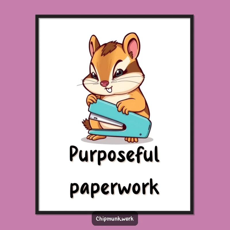 Funny Determined Chipmunk Stapler Poster: Motivational Office Art