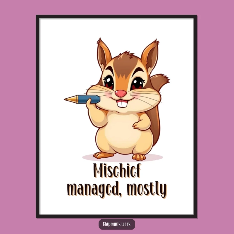 Funny Chipmunk Pen Balance Poster - Adorable Wall Art & Hilarious Gift