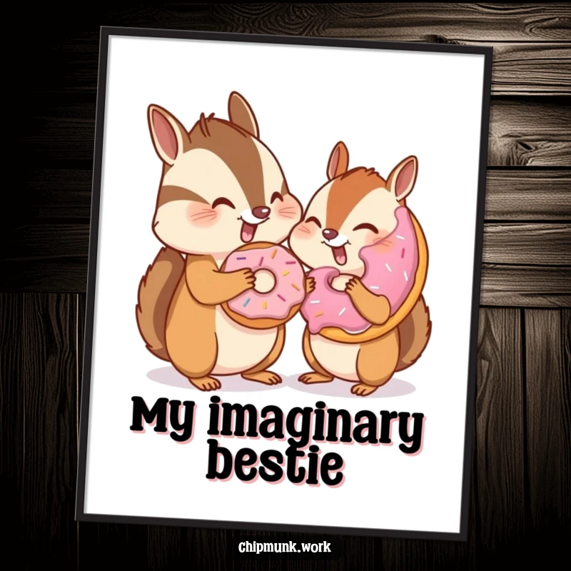 Funny chipmunk winking and sharing a donut with an invisible friend, depicted as art, conveying playful secrets and sweet humor, ideal for decor.