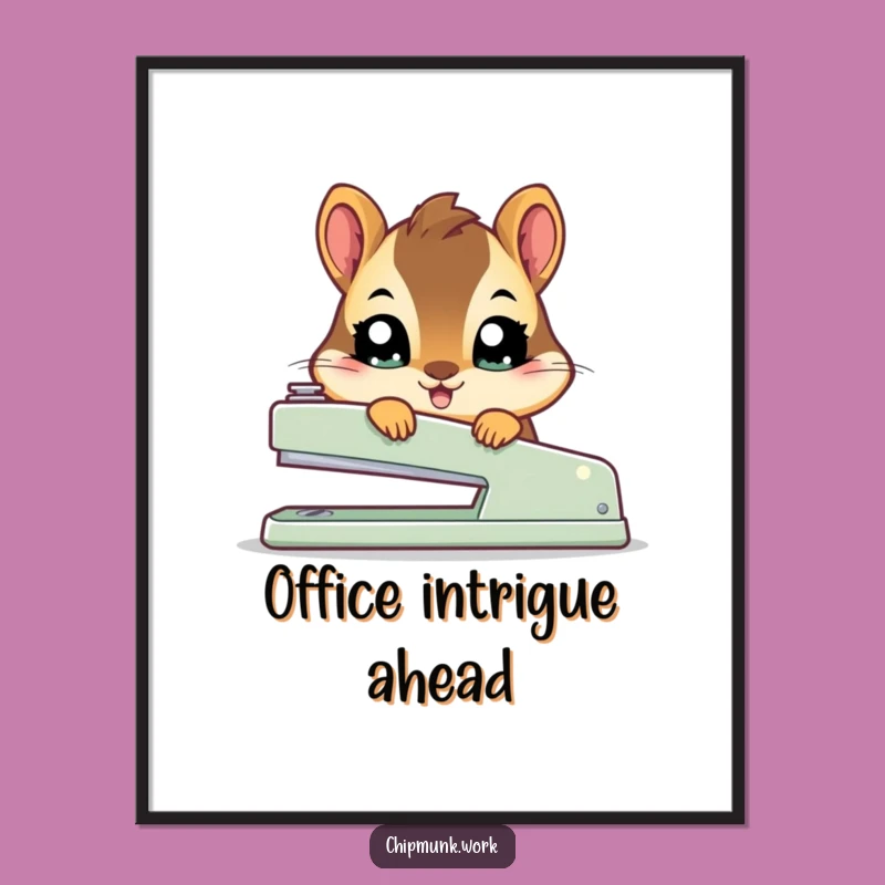 Funny Kawaii Chipmunk Stapler Poster - Adorable Wall Art with a Twist