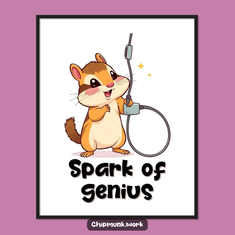 Funny Chipmunk Curiosity Poster - Whimsical Cord Batting Art