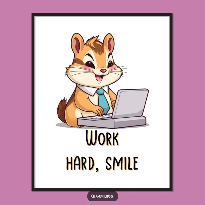 Funny Chipmunk Office Poster: Busy Tie-Wearing Chipmunk Typing Art, Wall Funny Gift!