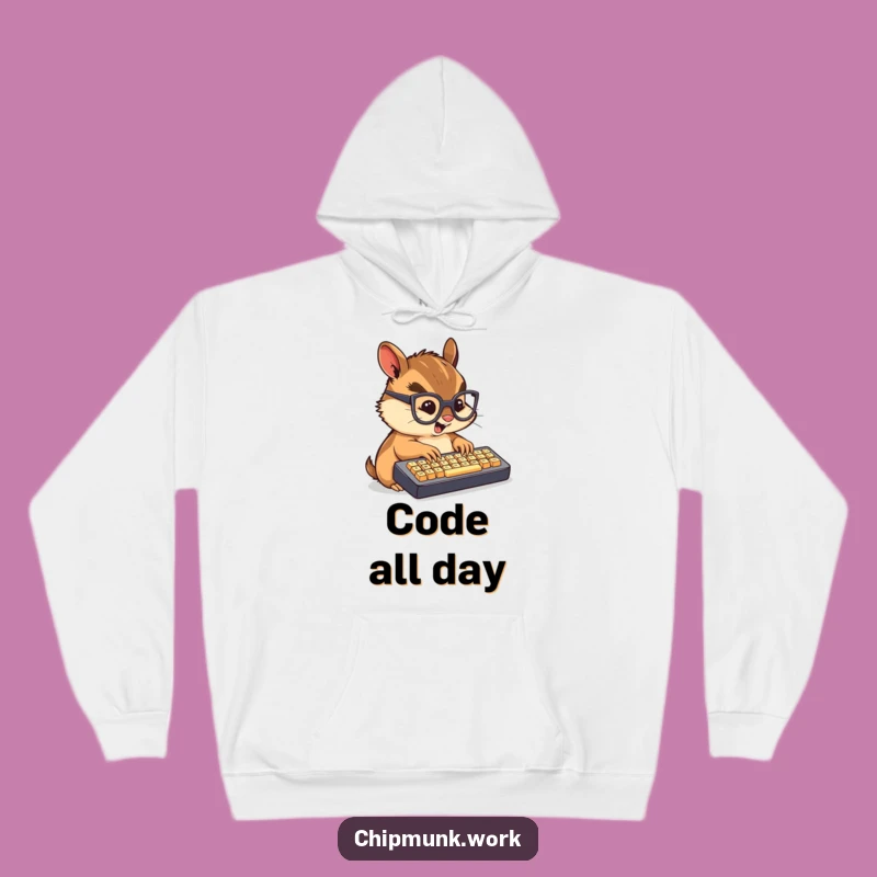Funny Techie Chipmunk Hoodie: Cozy Chibi Rodent's Typing Zone