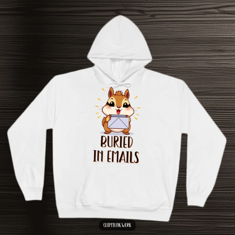 Funny surprised chipmunk hoodie featuring a chipmunk shocked by a bursting inbox icon, great funny gift.