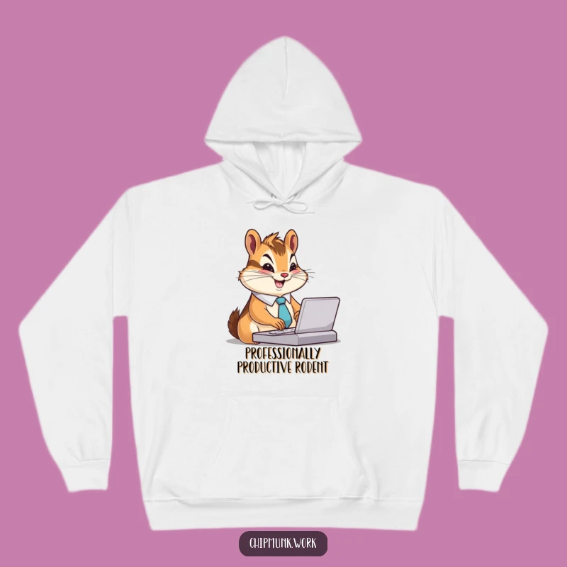 Funny Chipmunk Productivity Hoodie: Cozy Tie-Wearing Chipmunk Typing, Warm Funny Gift!