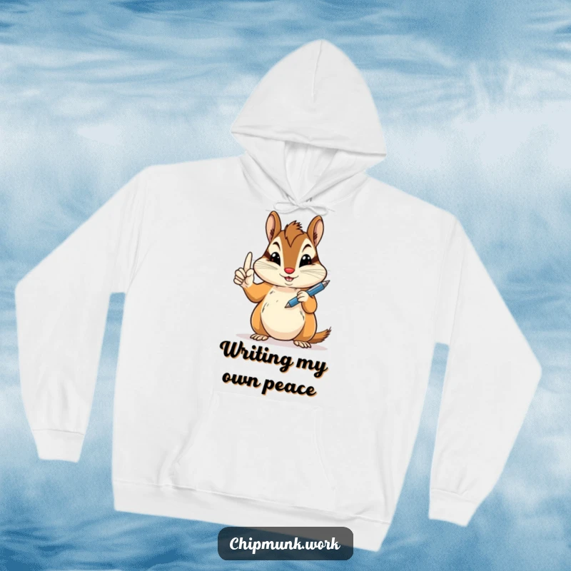 Funny peace sign chipmunk hoodie featuring a chipmunk holding a pen jauntily, great funny gift.
