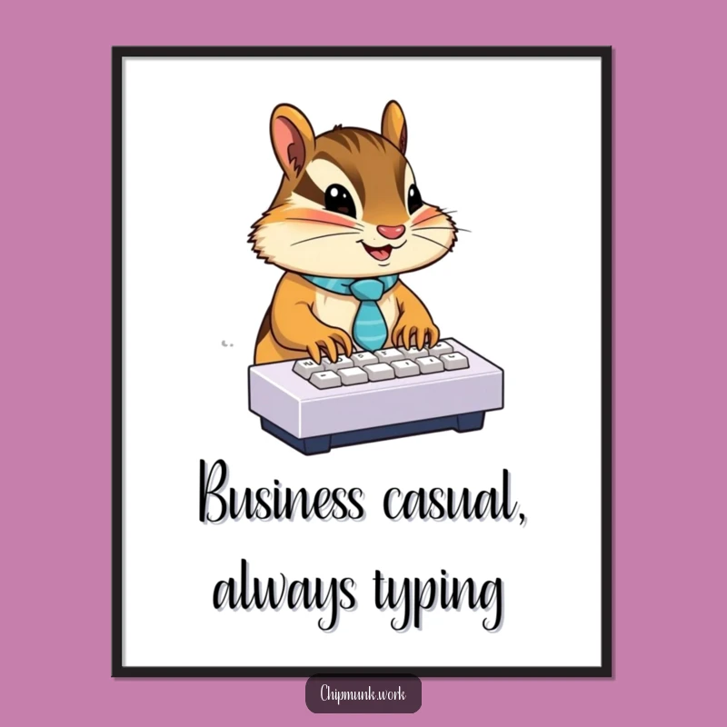Funny Free Printable Wall Art: Chipmunk Typist at Work, Downloadable Humorous Decor