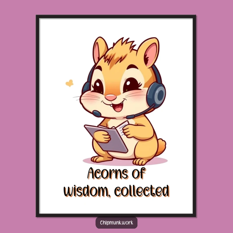 Free Printable Wall Art: Chipmunk Notes Headset Funny Downloadable Art Gift