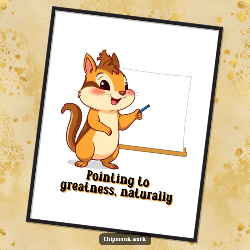 Funny Free Printable Wall Art: A chipmunk pointing energetically at a whiteboard, perhaps presenting a brilliant idea.