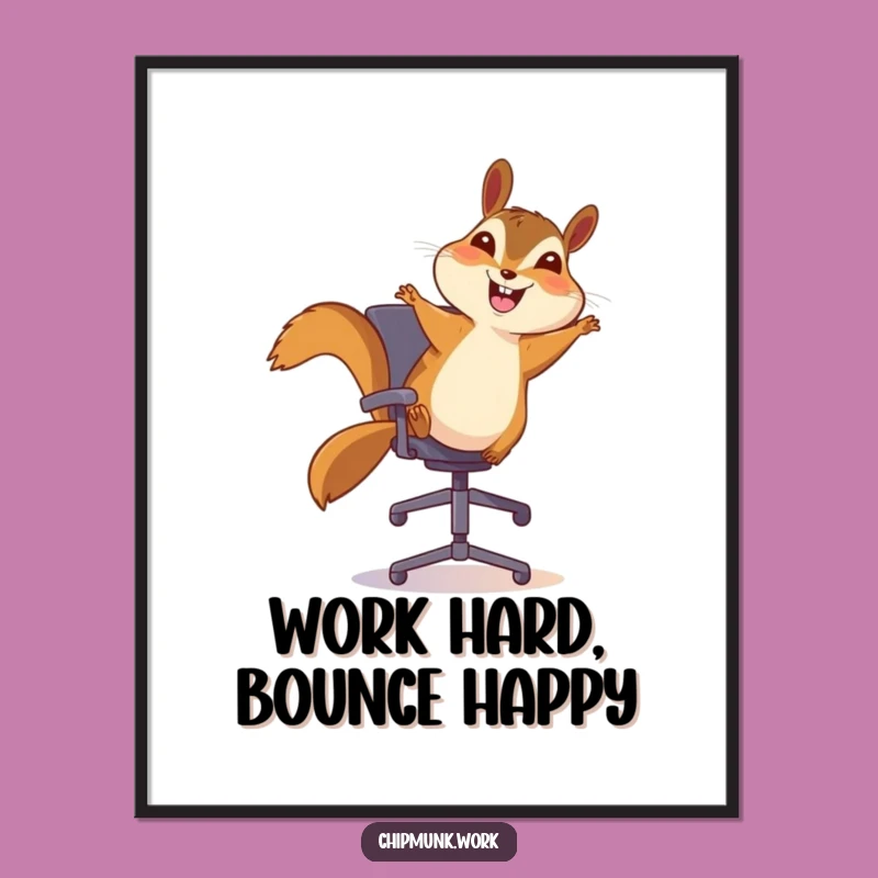 Free Printable Wall Art: Happy Chipmunk Office Chair Fun, Funny Downloadable Art