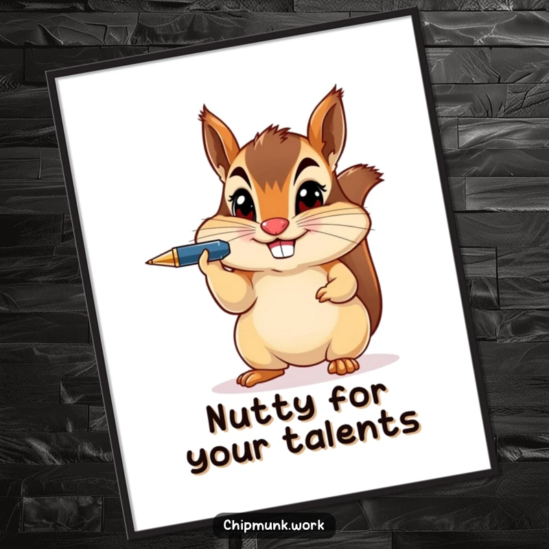 Funny Free Printable Wall Art: A chipmunk expertly balances a pen on its nose, looking hilariously proud and mischievous.