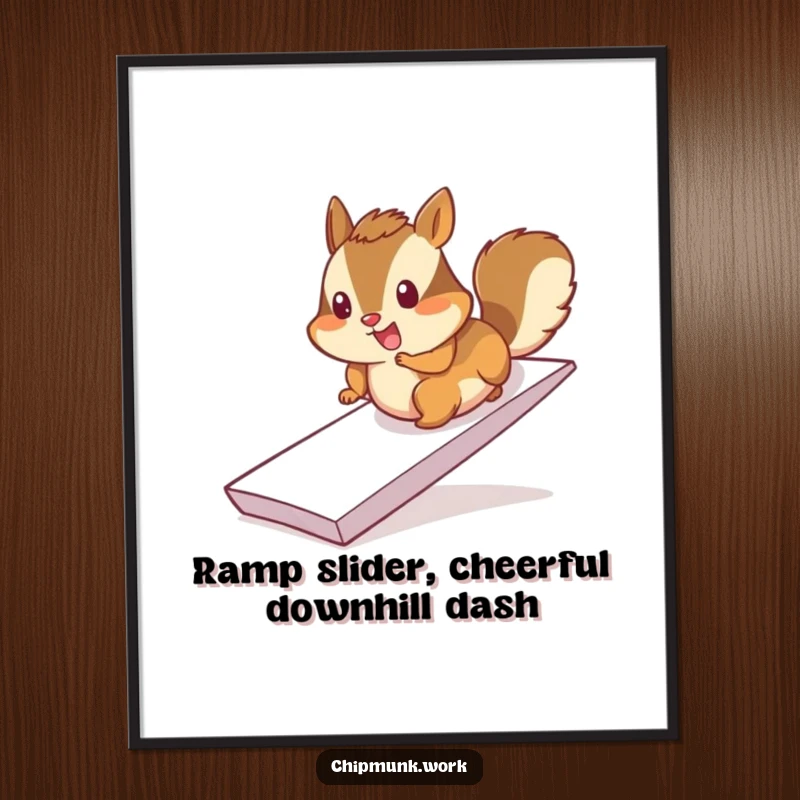 Funny Free Printable Wall Art: A cheerful chipmunk with a big smile, sliding energetically down a paper ramp.
