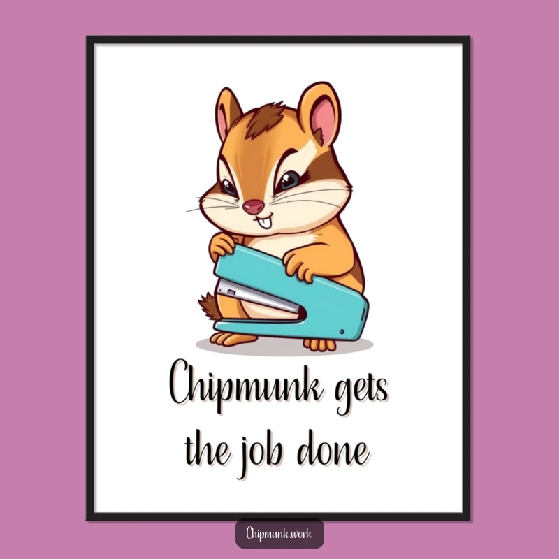 Funny Free Printable Wall Art: Determined Chipmunk Stapler - Focused Downloadable Art!