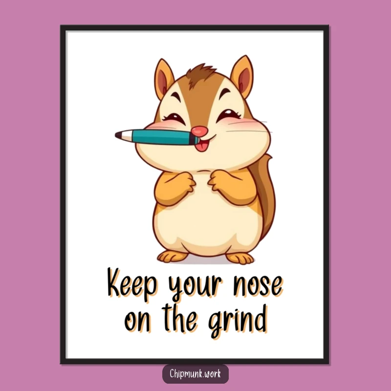 Funny Free Printable Wall Art: Winking Chipmunk Pen Balance - Quirky Downloadable Decor!