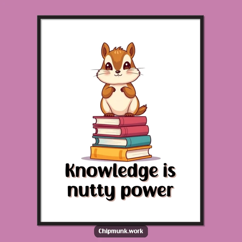 Funny Free Printable Chipmunk Book Stack Wall Art: Literary Humor Downloadable!