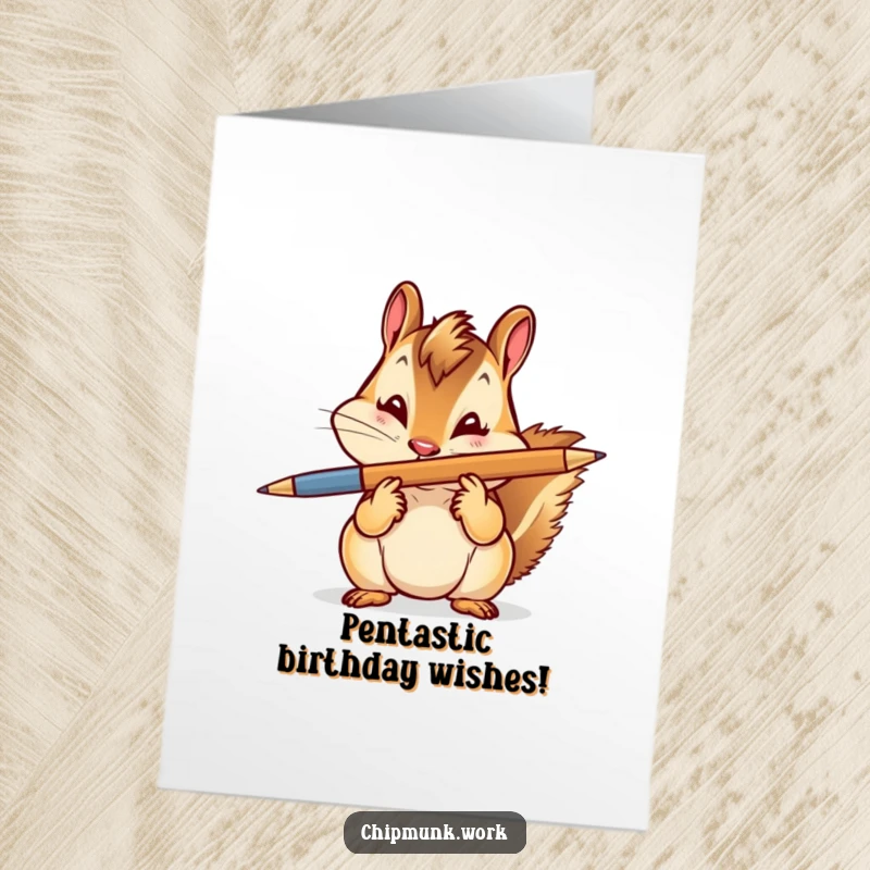 Funny Free Printable Birthday Card: A chipmunk with a playful wink, perfectly balancing a pen on its nose, celebrating your special day.
